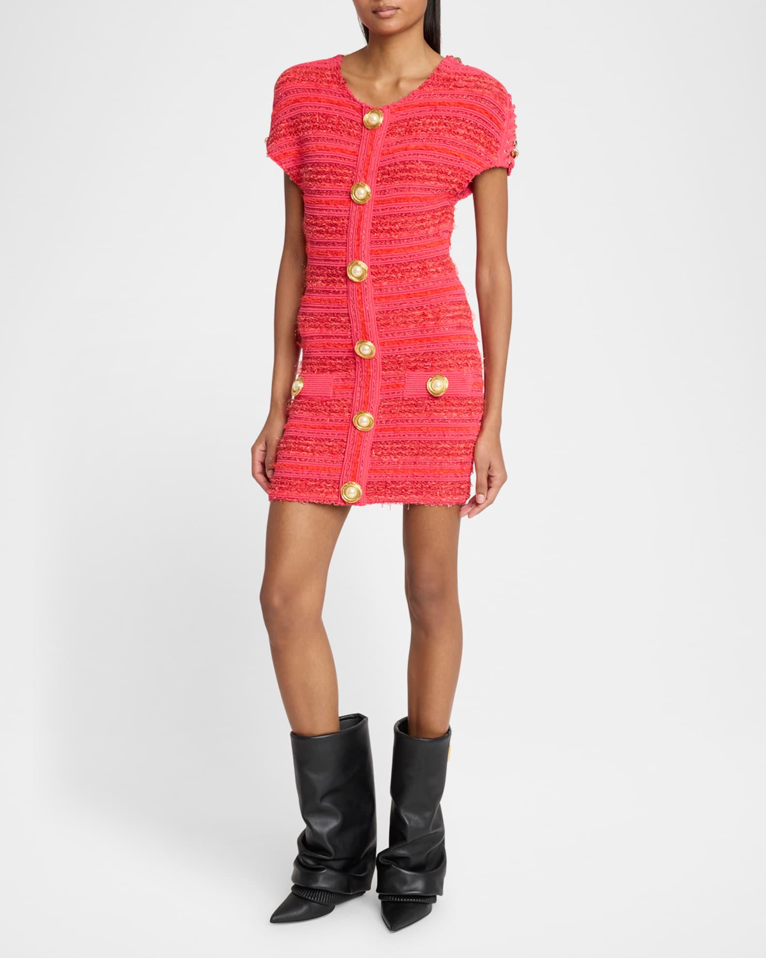 Chain Short-Sleeve Tweed Mini Dress Product Image