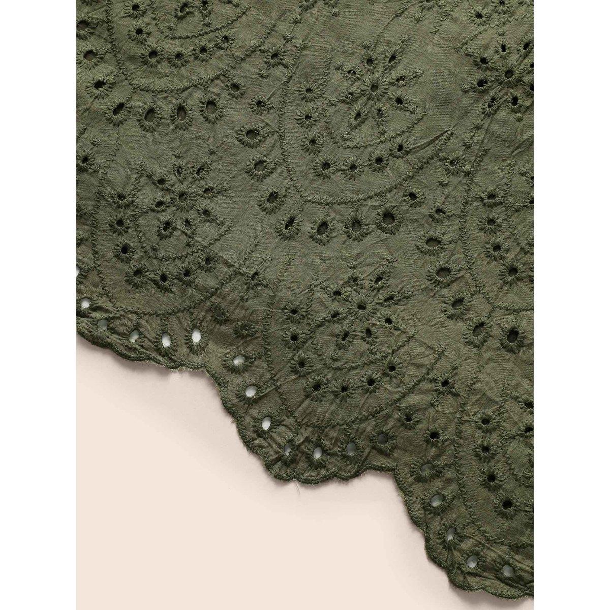 Plus Size RedViolet Notched Broderie Anglaise Frill Trim Blouse Women Elegant Short sleeve Notched collar Everyday Blouses BloomChic 18-20/2X Product Image