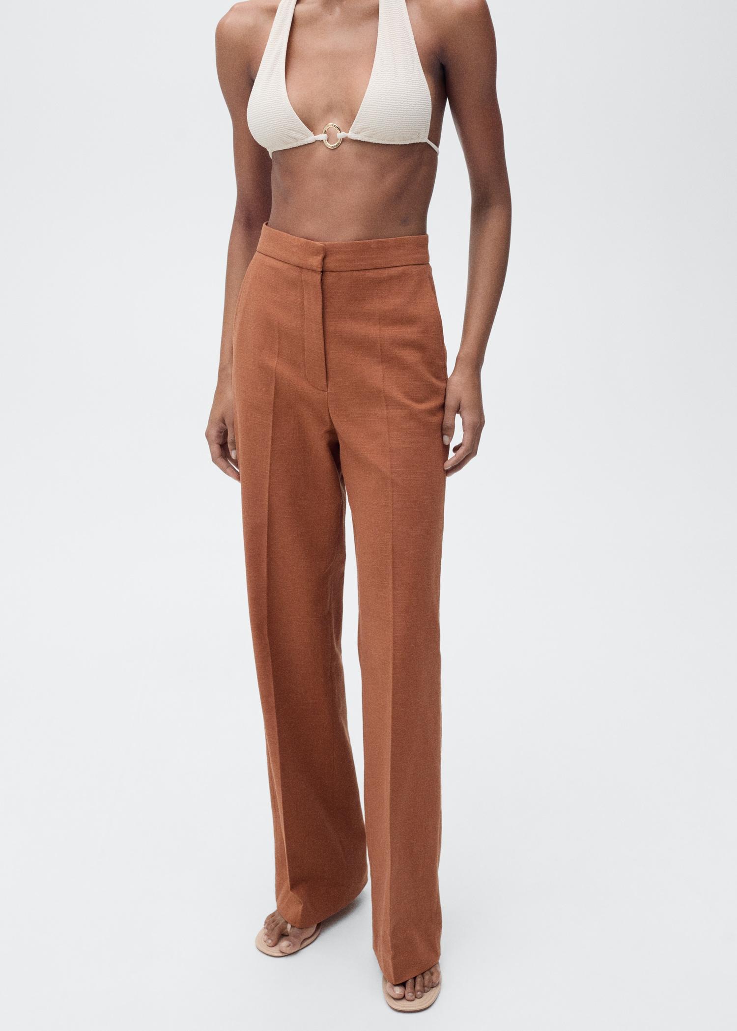Cotton and linen-blend suit pants - Women | MANGO USA Product Image