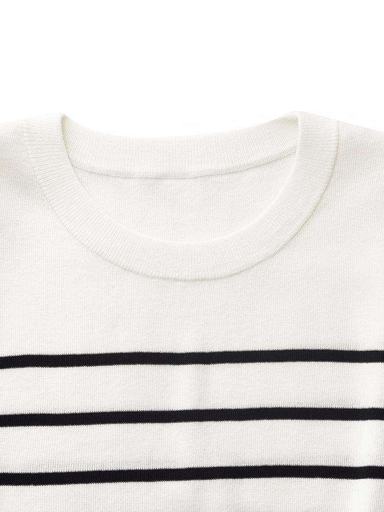 Striped Knitted Women Tank Top With Shoulder Pads Product Image