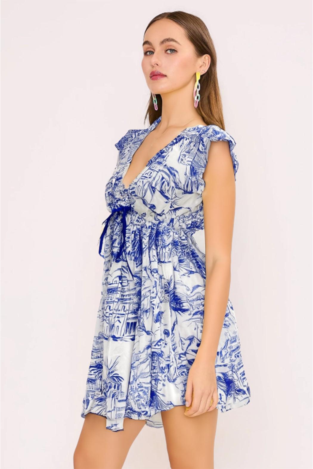 Santorini Coastal Sketch Short Dres Product Image