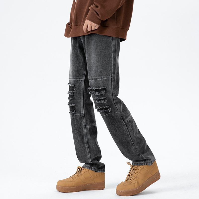 Men's Retro Street Trendy Ripped Patch Jeans Product Image