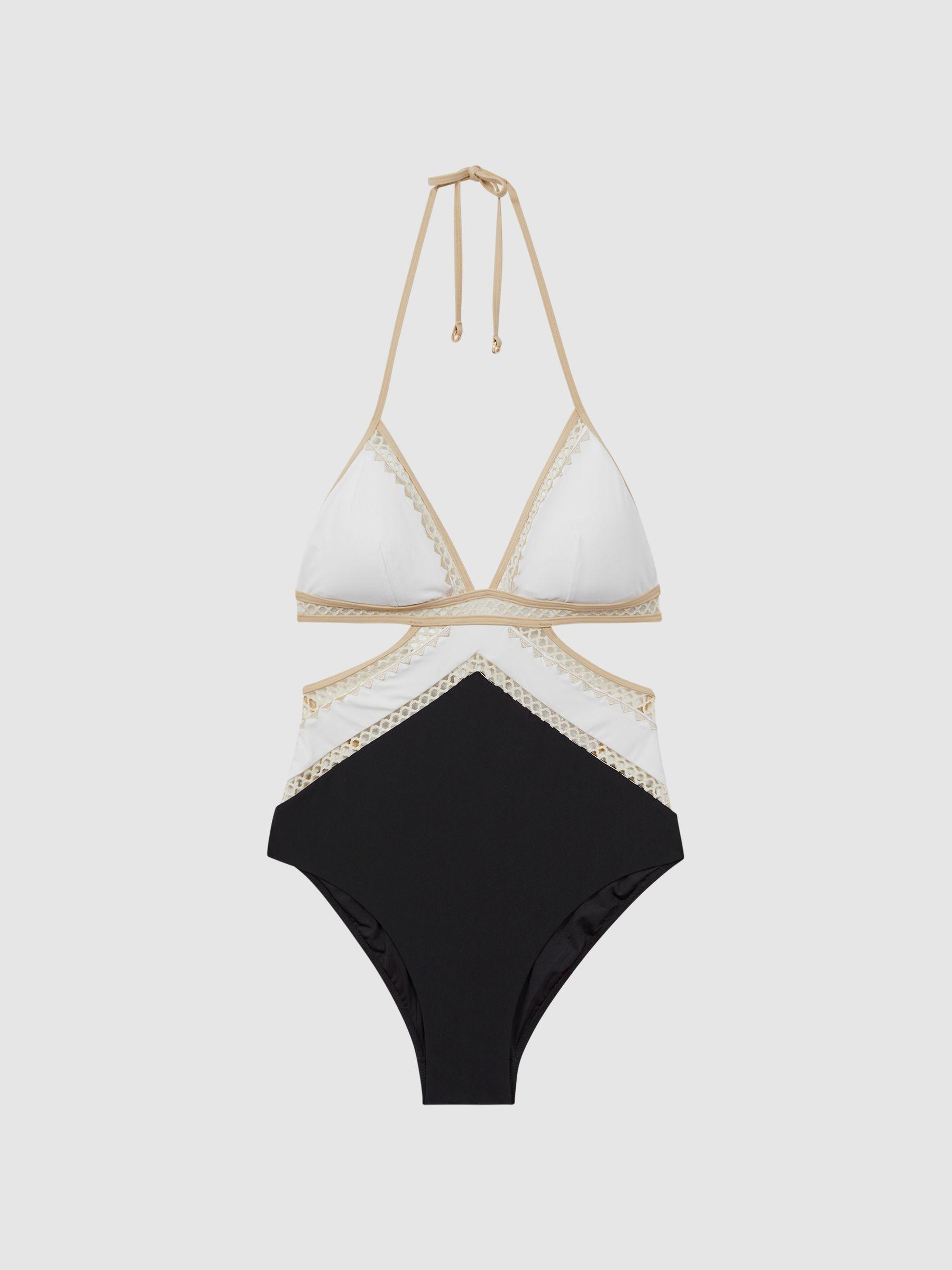 Lattice Halterneck Swimsuit in Black/White Product Image