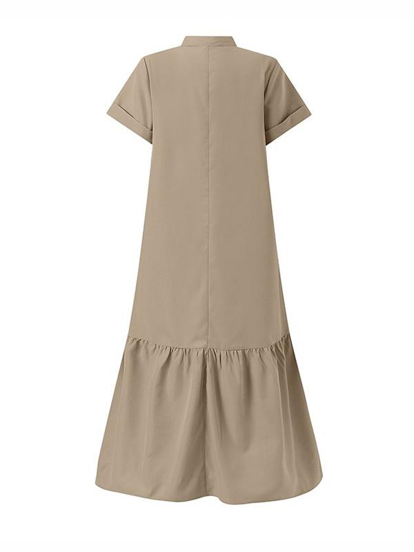 A-Line Loose Solid Color Split-Joint V-Neck Maxi Dresses Product Image