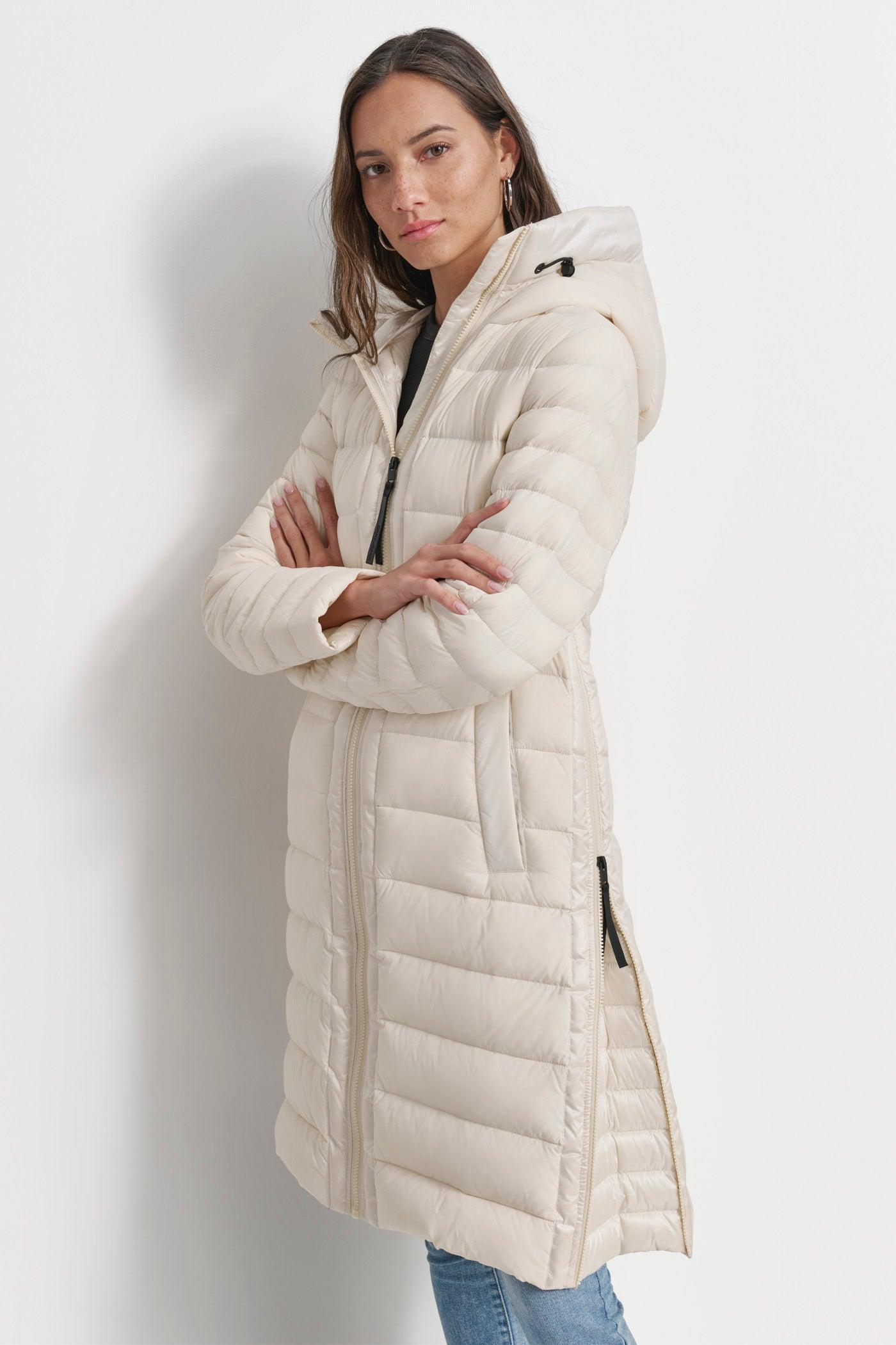 DOWN FILL HOODED ZIP FRONT QUILTED PUFFER Product Image