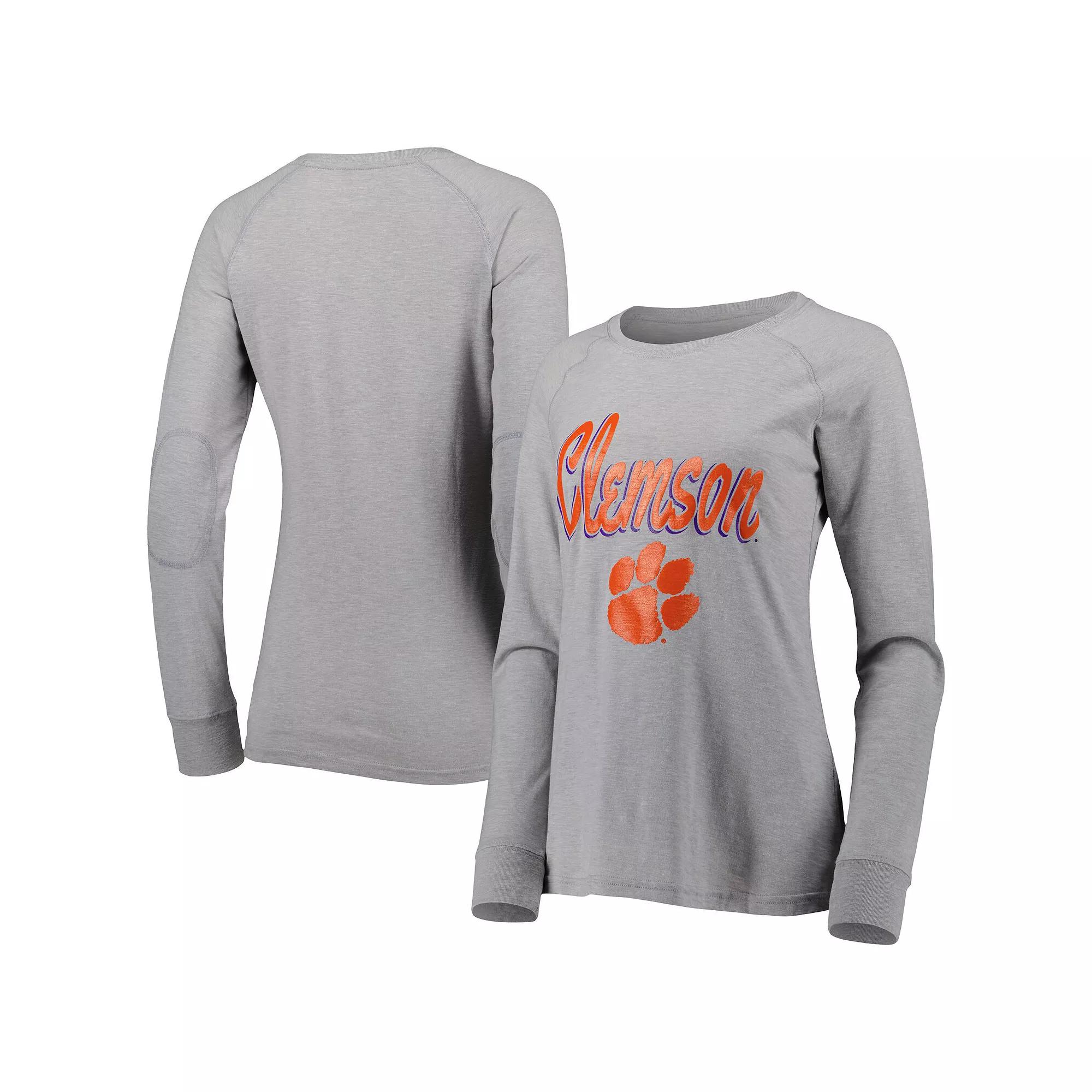 Women's Gray Clemson Tigers Payton Elbow Patch Slub Raglan Long Sleeve T-Shirt, Size: Medium, Grey Product Image