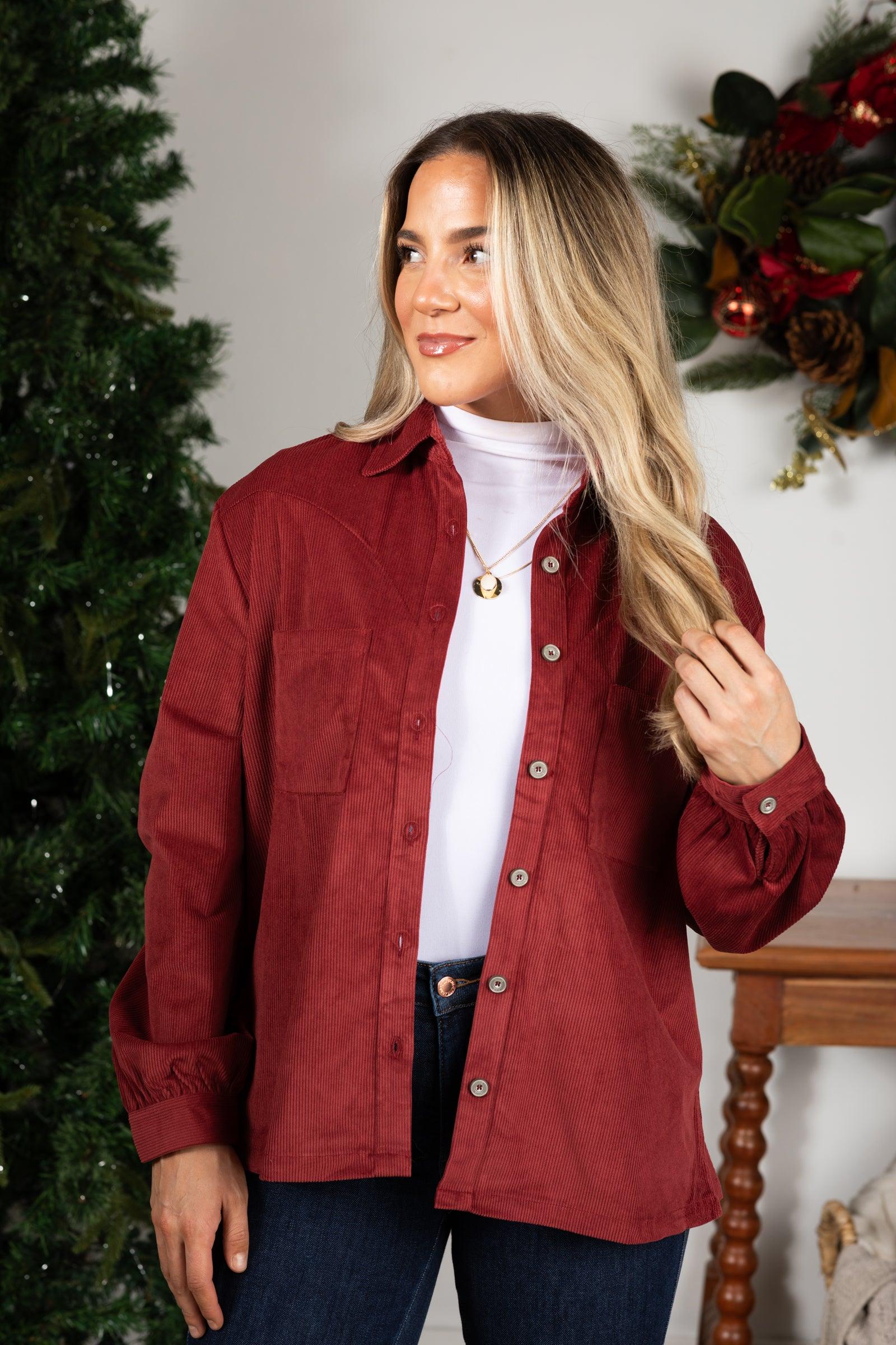 Solid Corduroy With Front Pockets Woven Top Product Image