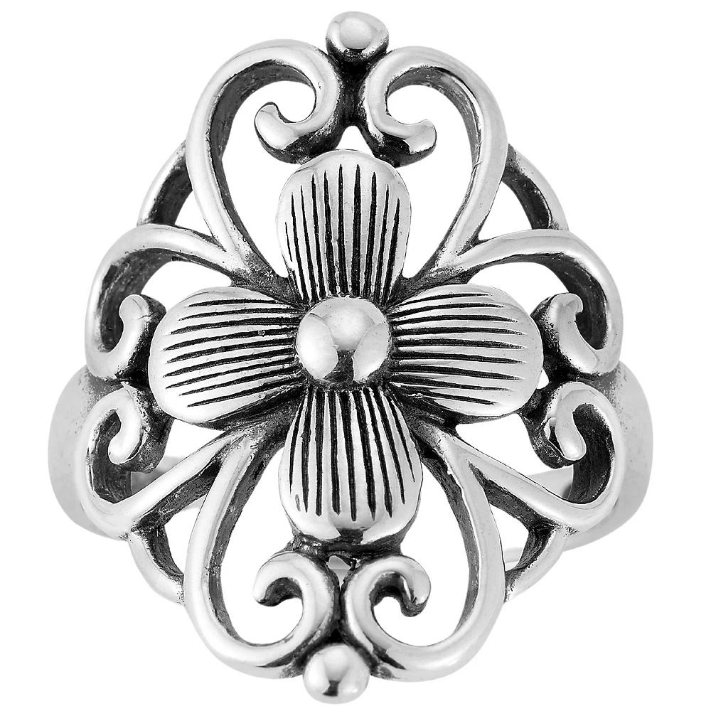 Sunkissed Sterling Sterling Silver Oxidized Flower Signet Ring, Women's, Size: 9, Silver Tone Product Image