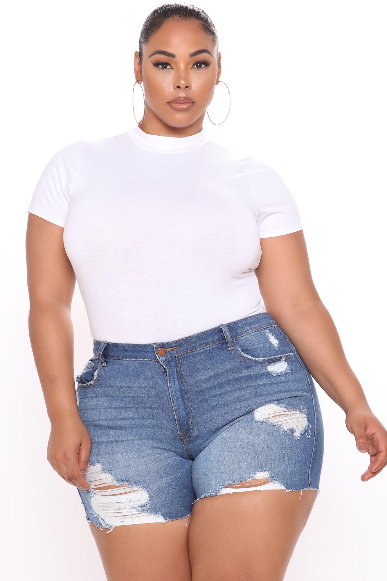 Basic Mock Neck Bodysuit - White Product Image