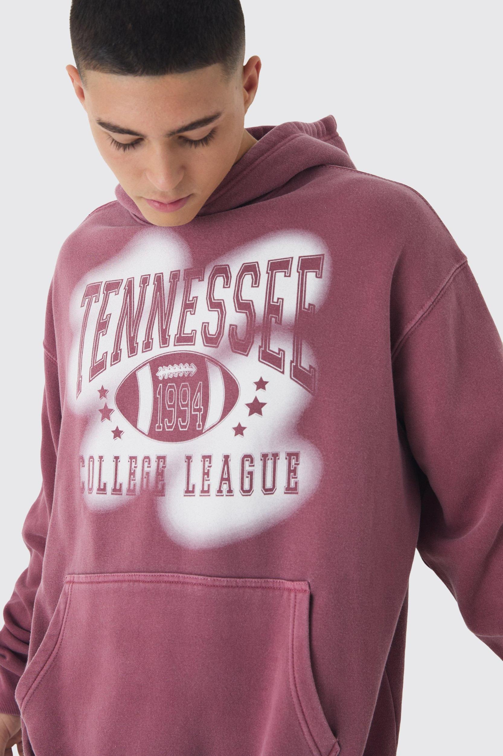 Oversized New York Varsity Stencil Graphic Washed Hoodie | boohooMAN USA Product Image