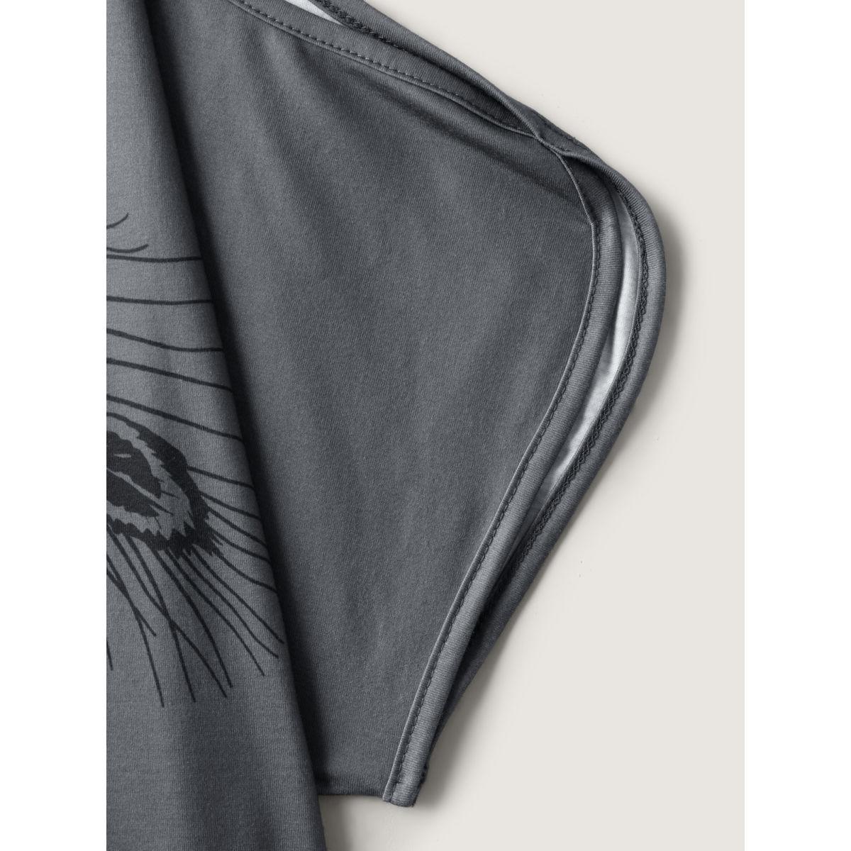 Plus Size Stretchy Feather Print Cut-Out Sleeve T-Shirt DimGray Women Non Art&design Round Neck Loose Everyday-Casual T-shirts BloomChic 14-16/1X Product Image