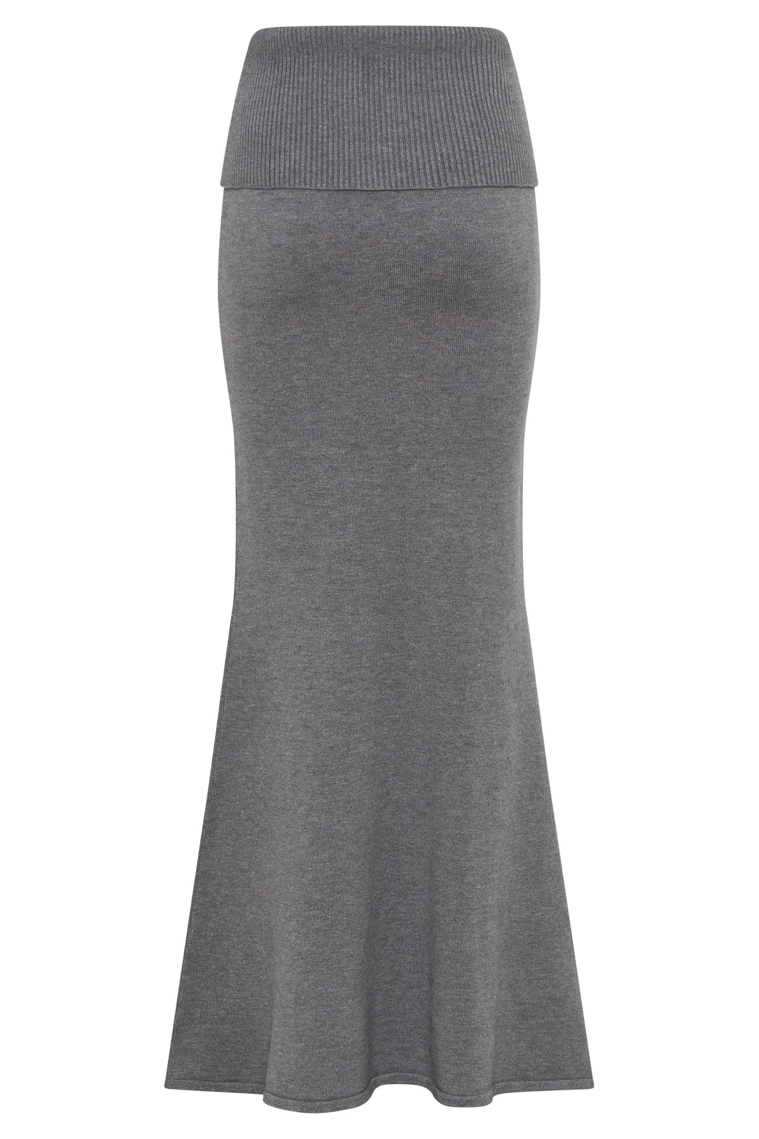 Karlie Knit Maxi Skirt With Ribbed Waist - Charcoal Marle Product Image