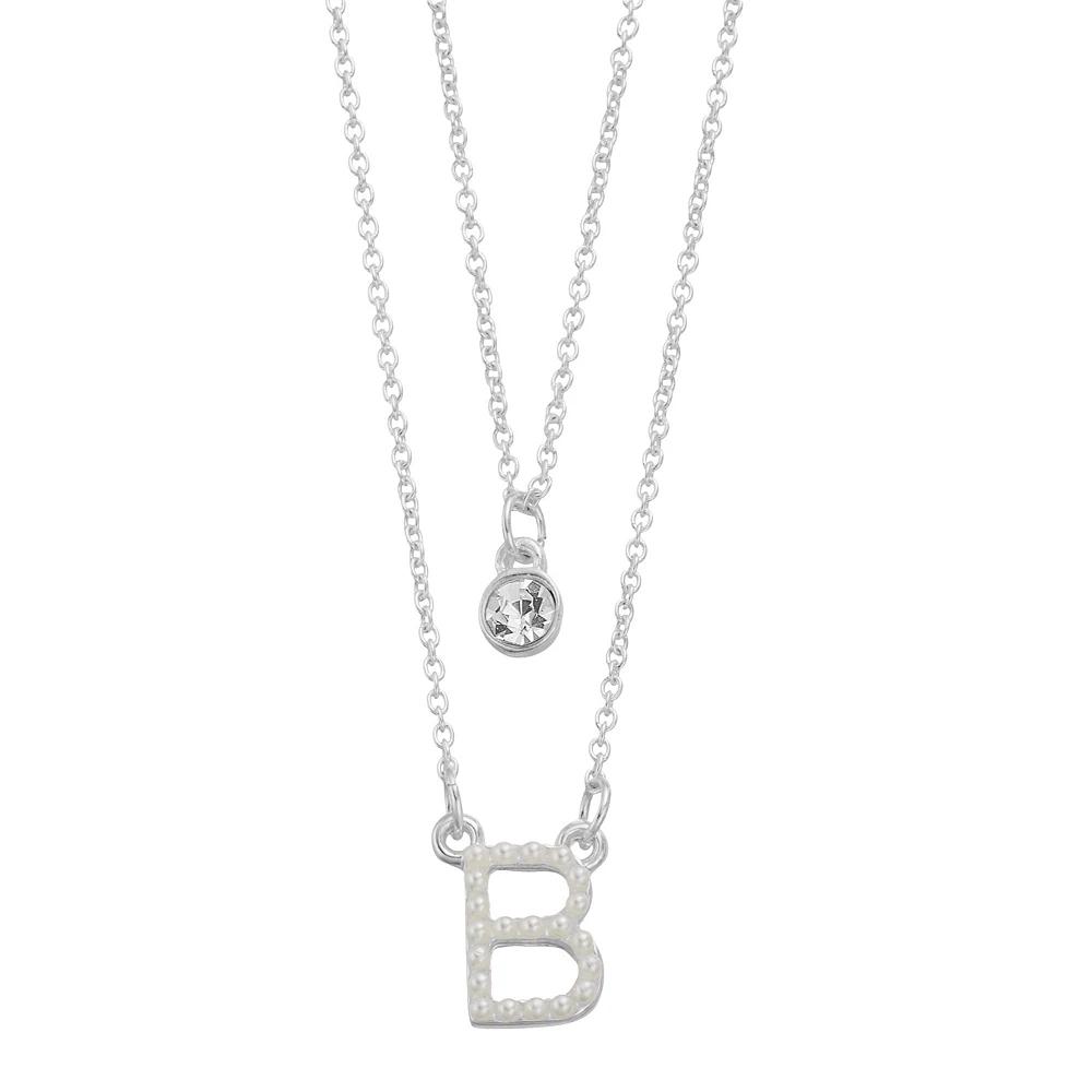 City Luxe Fine Silver Plated Cubic Zirconia & Simulated Pearl Initial Duo Necklace Set, Women's, Silver Tone J Product Image