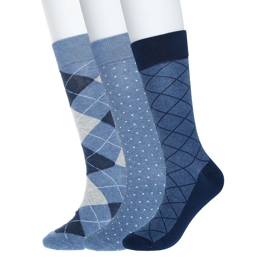 Men's Sonoma Goods For Life® 3-pack Patterned Dress Socks, Blue Argyle Dot Check Product Image