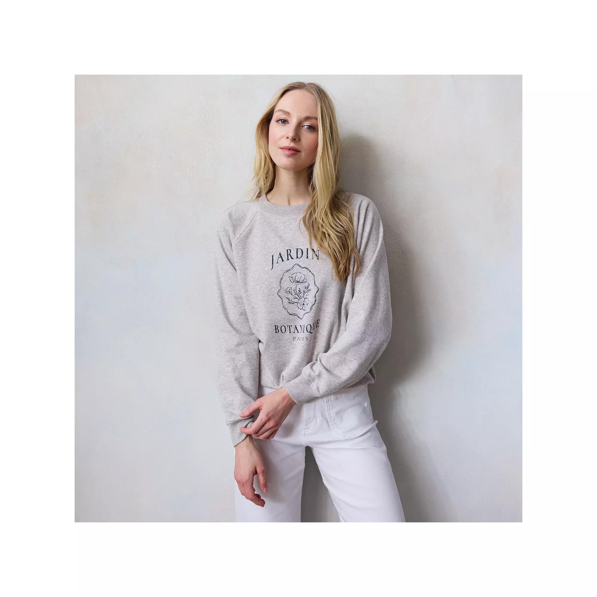 Women's LC Lauren Conrad French Terry Long Sleeve Crewneck Sweatshirt, Size: XL, Blue Jardin Botanique Product Image