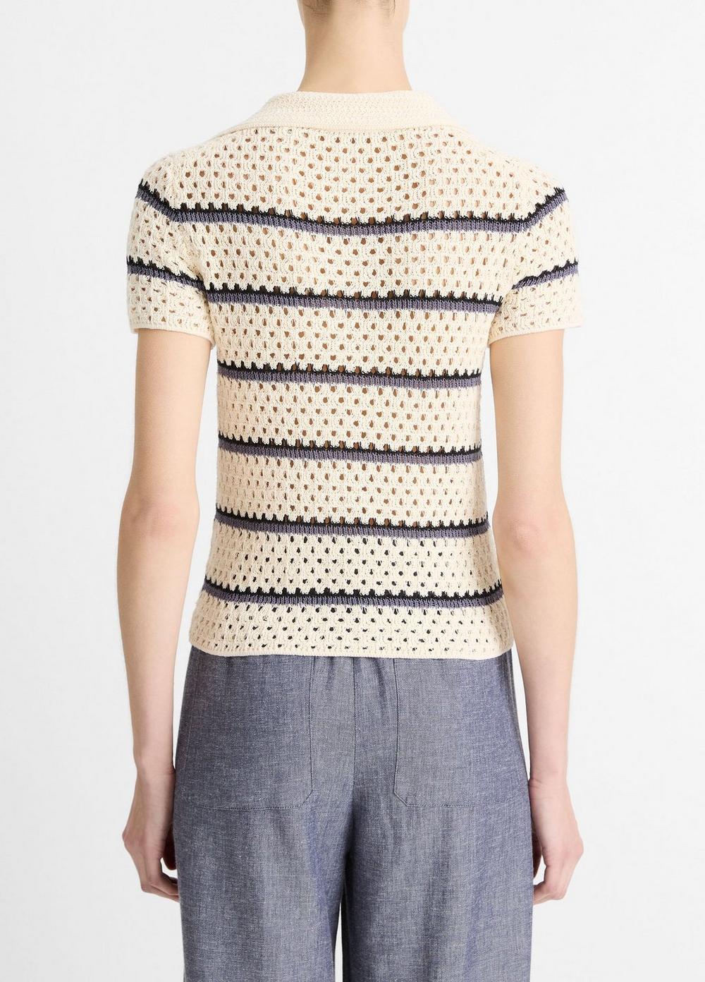 Striped Macramé Cotton Polo Sweater Product Image