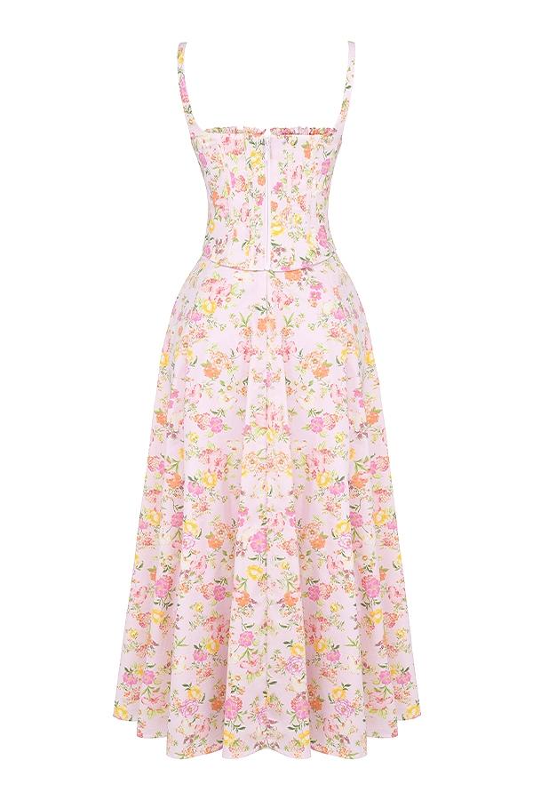 Clarabelle  pink meadow print cotton midi sundress Product Image