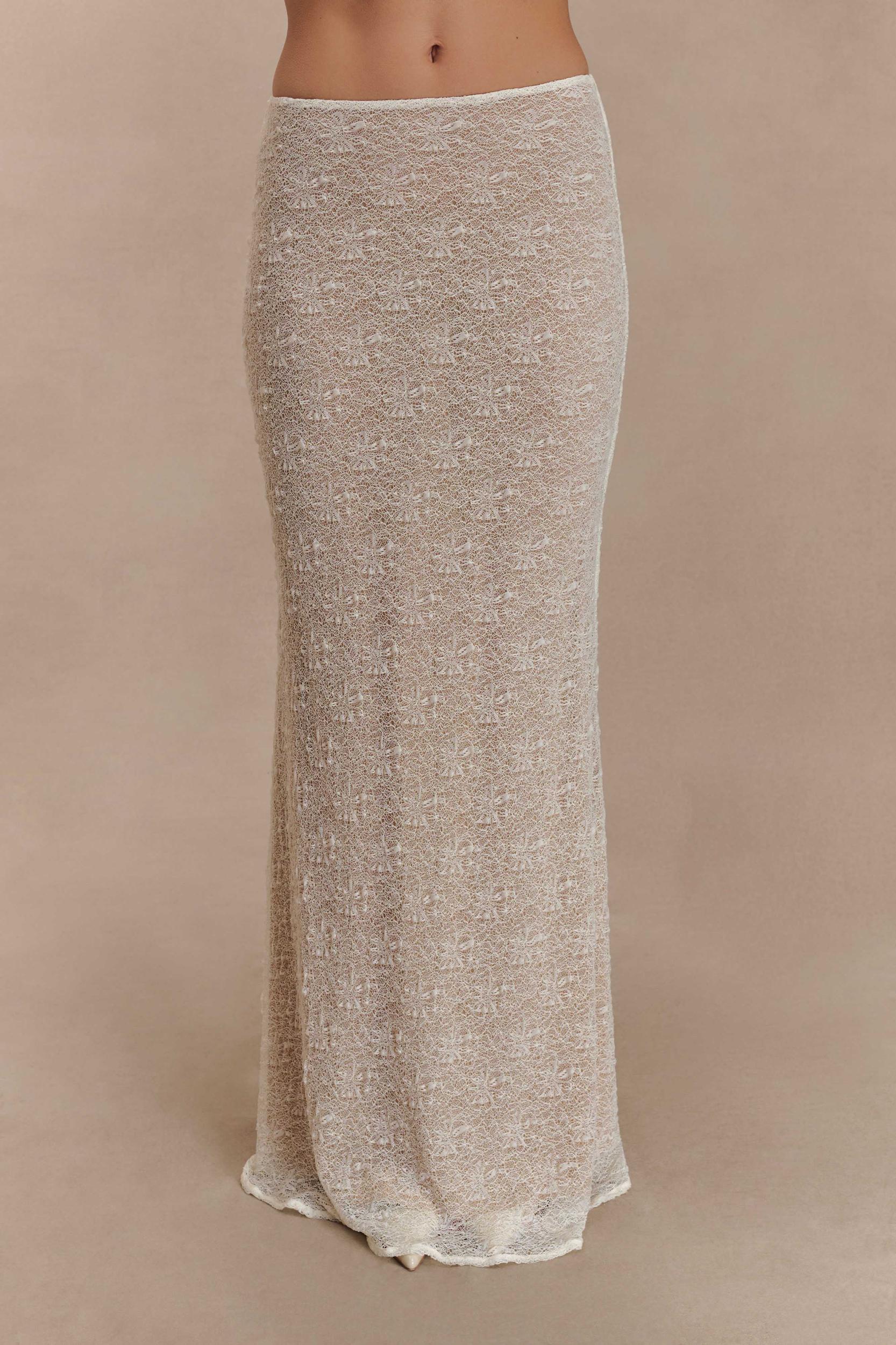 Robyn Sheer Lace Maxi Skirt - Ivory Product Image