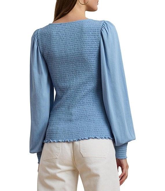Lauren Ralph Lauren Knit Square Neck Long Blouson Sleeve Top Product Image