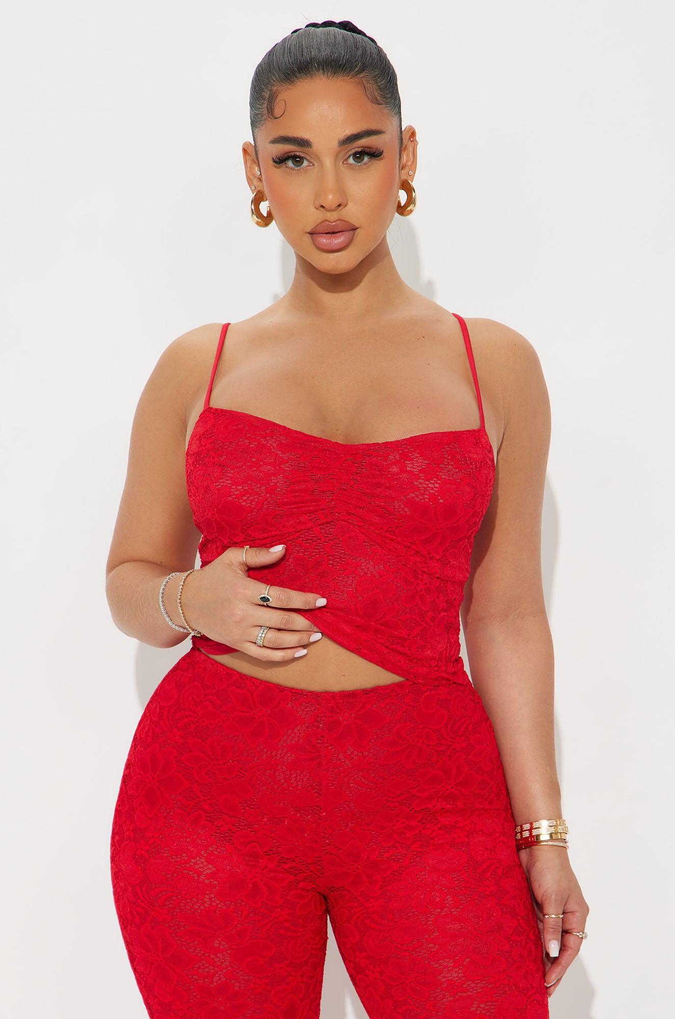 Victoria Lace Capri Set - Red Product Image