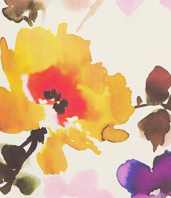 Caroline Rose Bella Brilliant Floral Bouquet Print Satin Scoop Neck 3/4 Soft Bell Sleeve Shift Dress Product Image