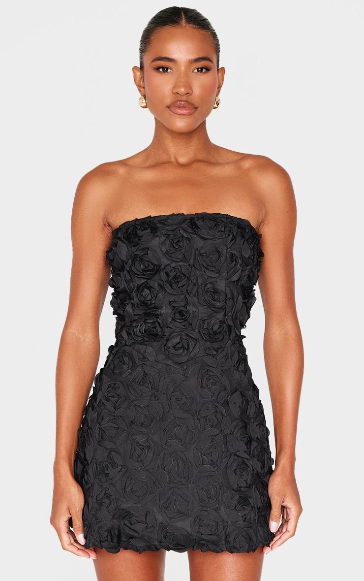 Black Floral Ruffle A-line Dress Product Image