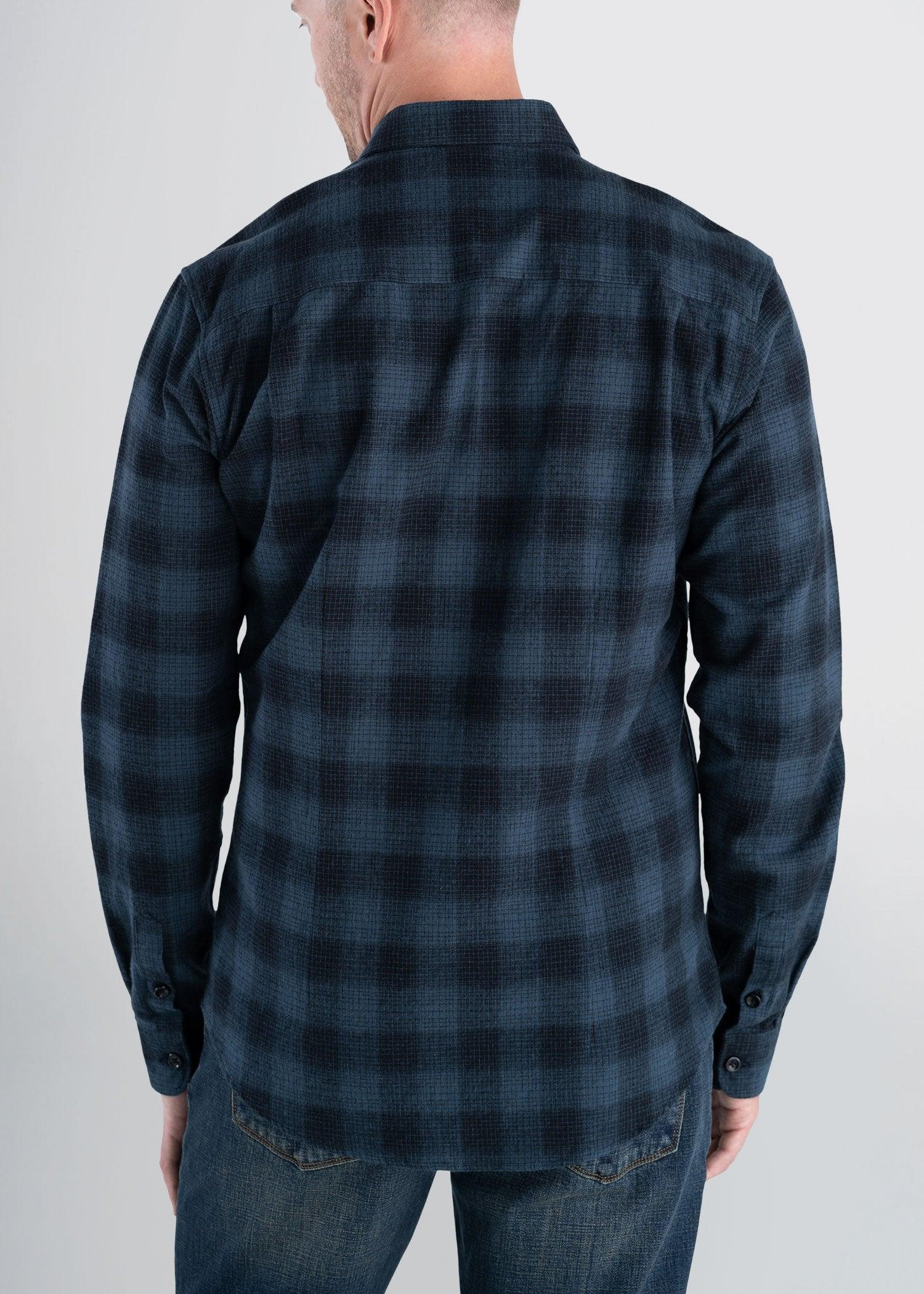 LJ&S Men's Tall Heavy Flannel Shirt in Army Plaid-Black & Spruce Blue Male Product Image