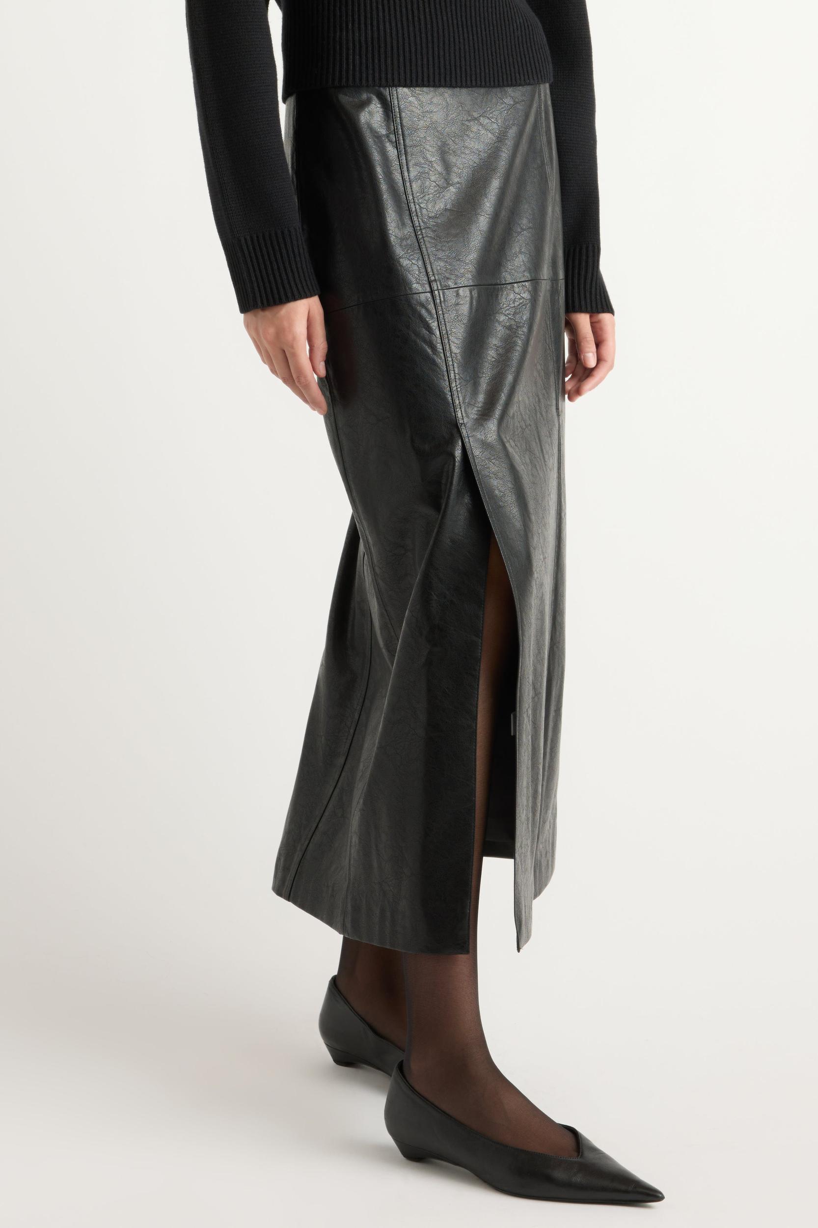 Rama Front-Vent Vegan Leather Skirt Product Image