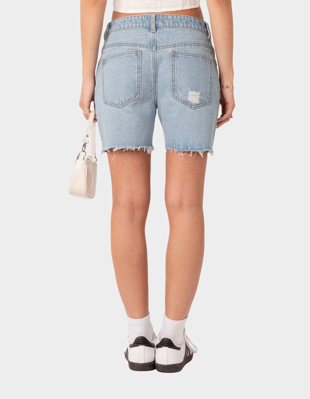 EDIKTED Tomboy Low Rise Denim Shorts - LIGHT BLUE Product Image