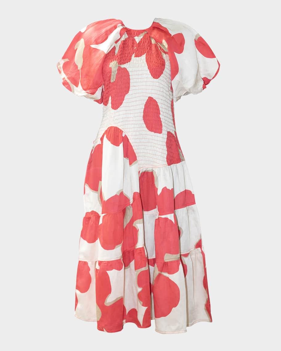 Valencia Smocked Floral-Print Midi Dress Product Image