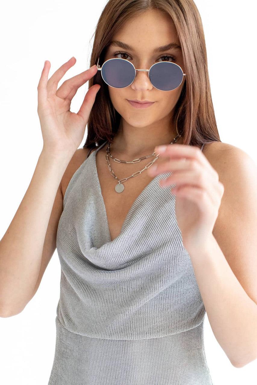 Silver Mesh Halter Mini Dress Product Image