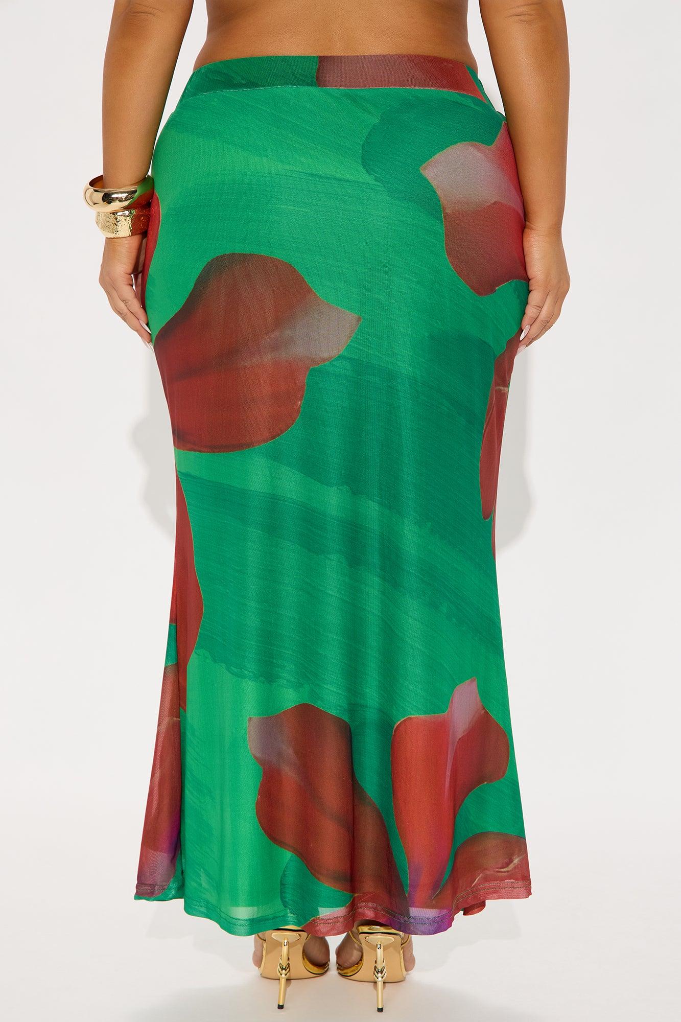 Into The Night Floral Mesh Maxi Skirt - Green/combo Product Image