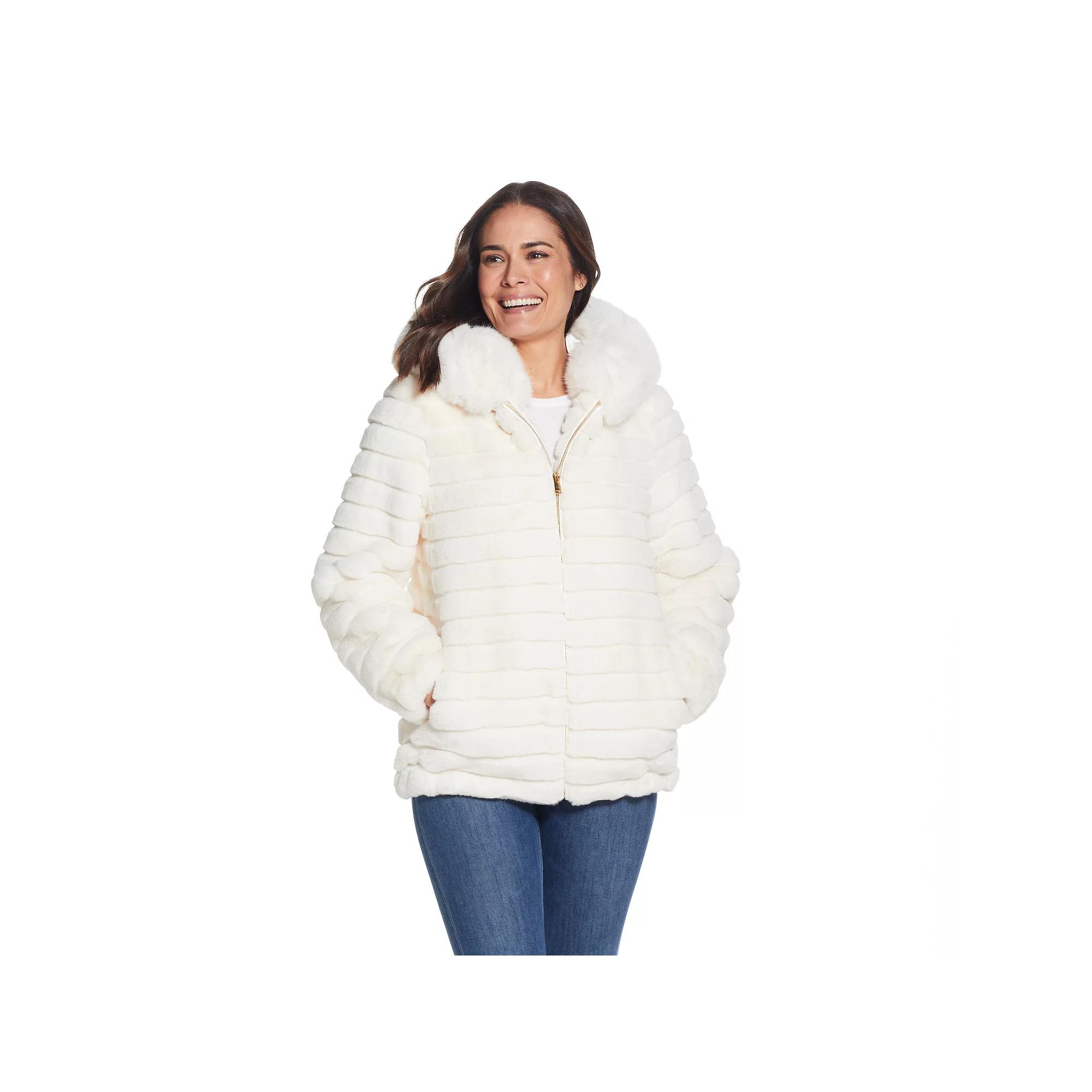Women's Gallery Hooded Grooved Faux-Fur Jacket,  Product Image