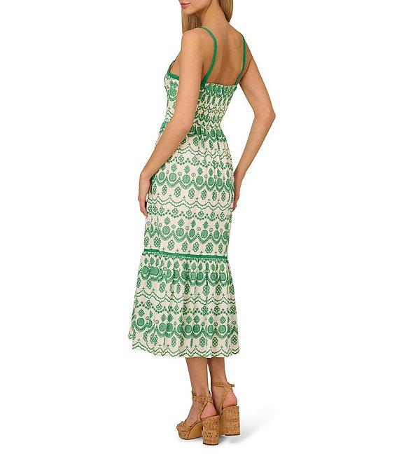 Adrianna by Adrianna Papell Eyelet Printed Sweetheart Neck Sleeveless A-Line Midi Dress Product Image