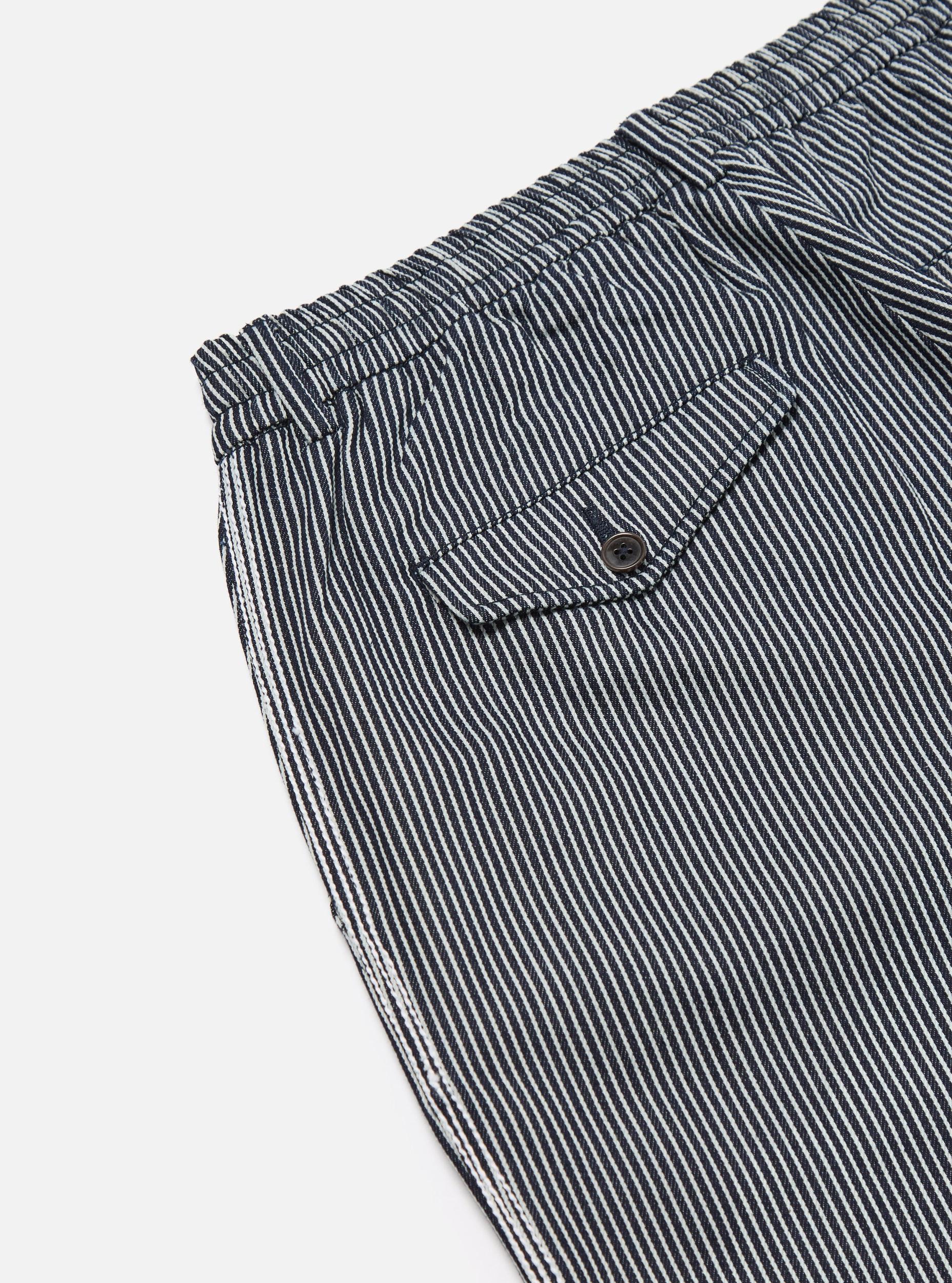 Universal Works Pleated Track Pant in Indigo Hickory Stripe Denim Product Image