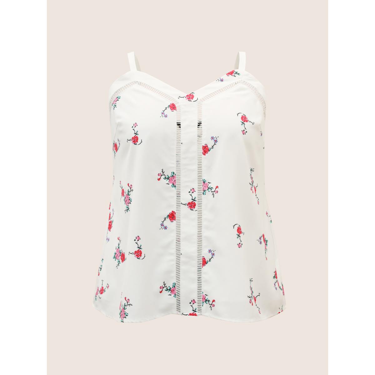 Plus Size Floral Print Patchwork Cut Out Cami Top Women Originalwhite Elegant Contrast Non Everyday Tank Tops Camis BloomChic 10/M Product Image