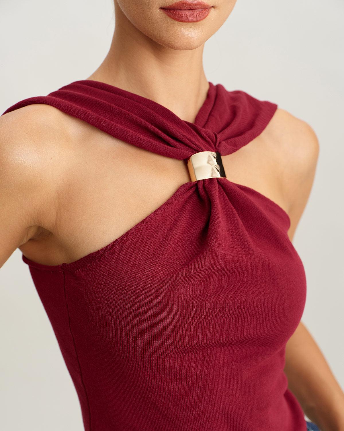 Wine Red Knit Ribbed Tank Top Product Image