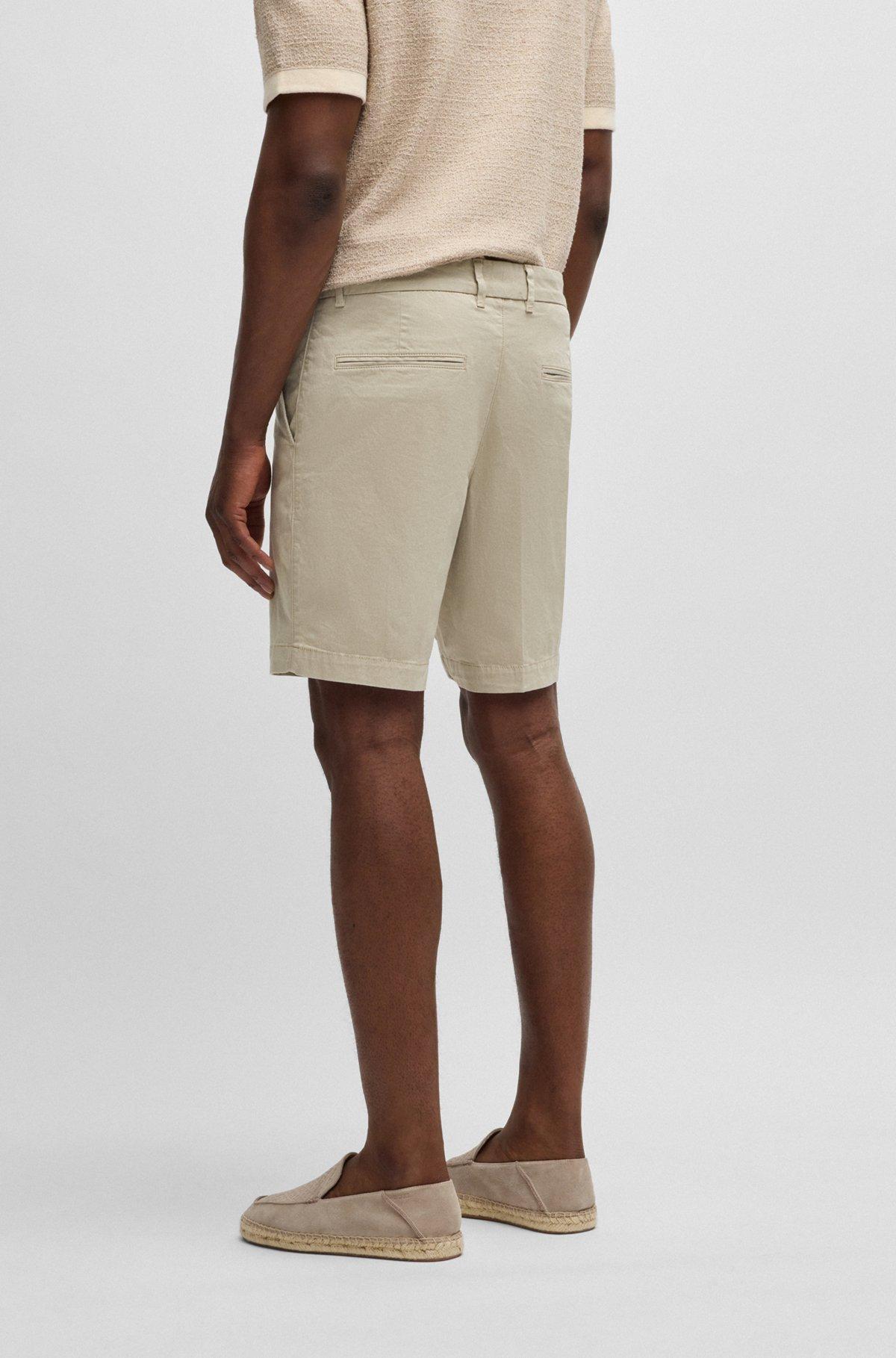 BOSS - Slim-fit shorts in micro-patterned stretch cotton - Light Beige Product Image