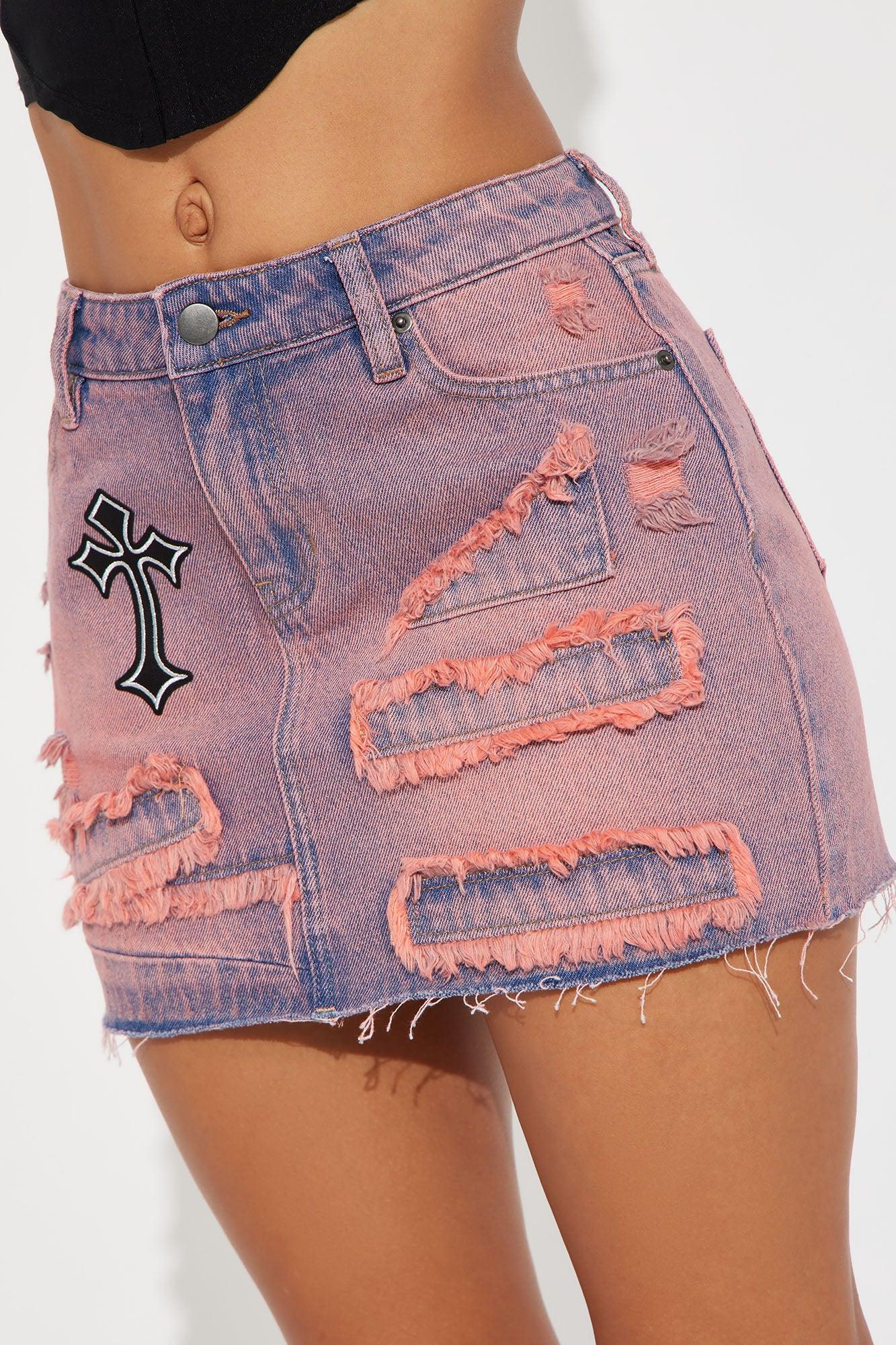 Good To Me Patchwork Denim Mini Skirt - Pink Product Image