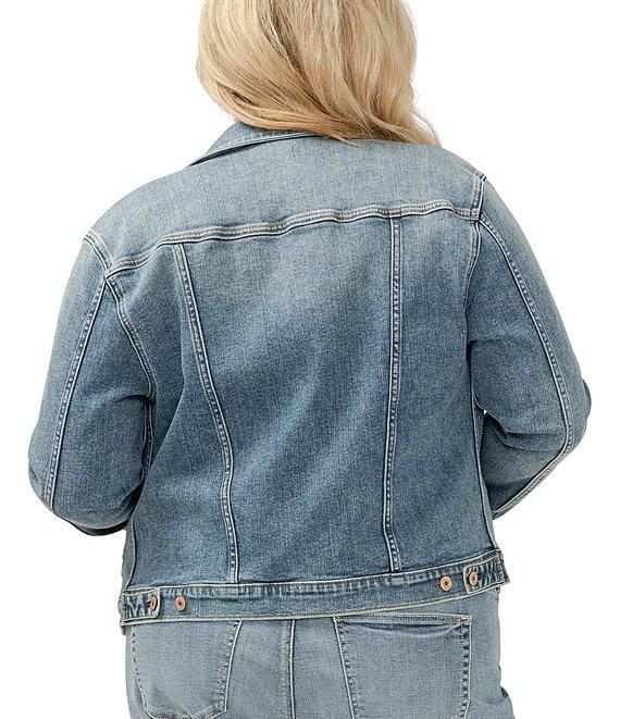 Silver Jeans Co. Plus Size Denim Notch Collar Long Sleeve Button Front Crop Jacket Product Image