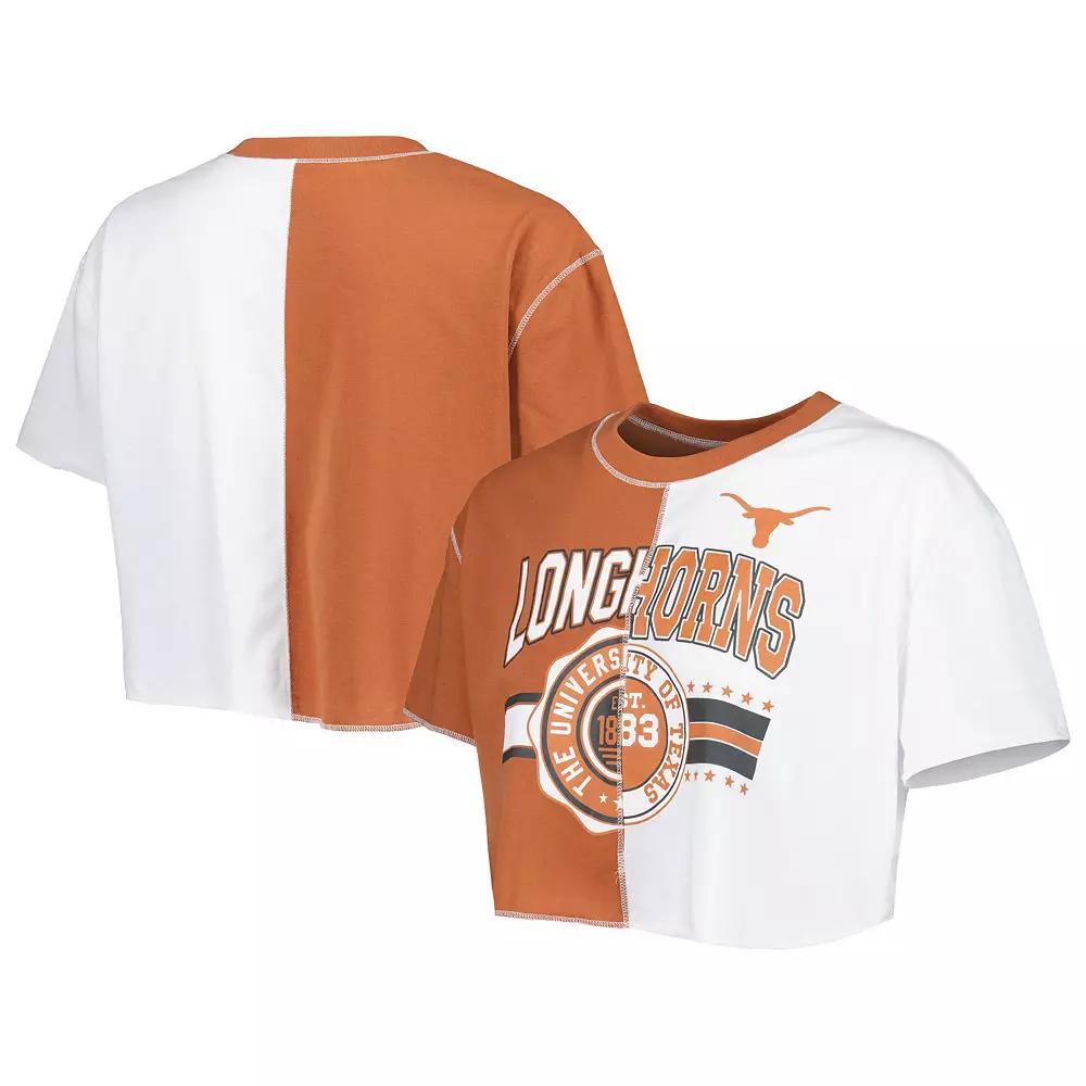 Women's ZooZatz Texas Orange/White Texas Longhorns Colorblock Cropped T-Shirt, Size: XS, Team Product Image