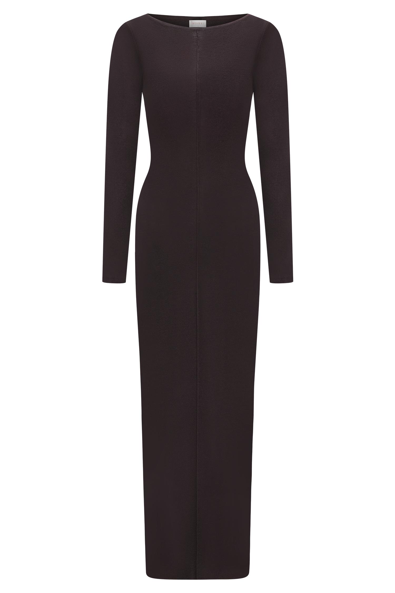 Cleona Merino Wool Ribbed Long Sleeve Maxi Dress - Deep Chocolate Female Product Image