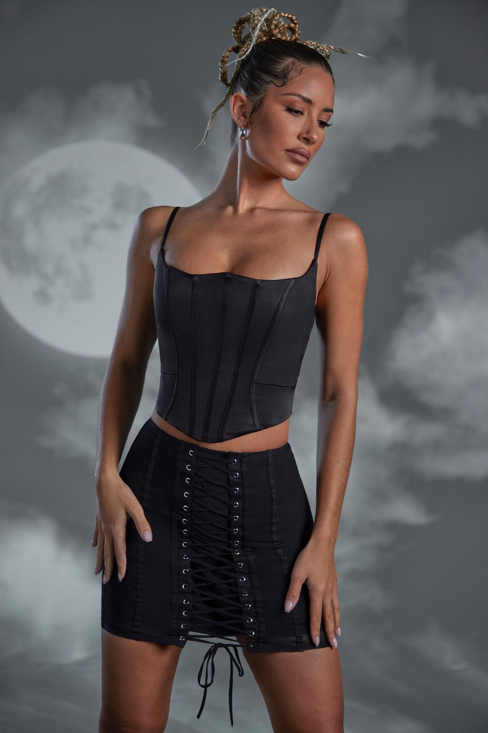 Lace Up Mini Skirt in Black Product Image