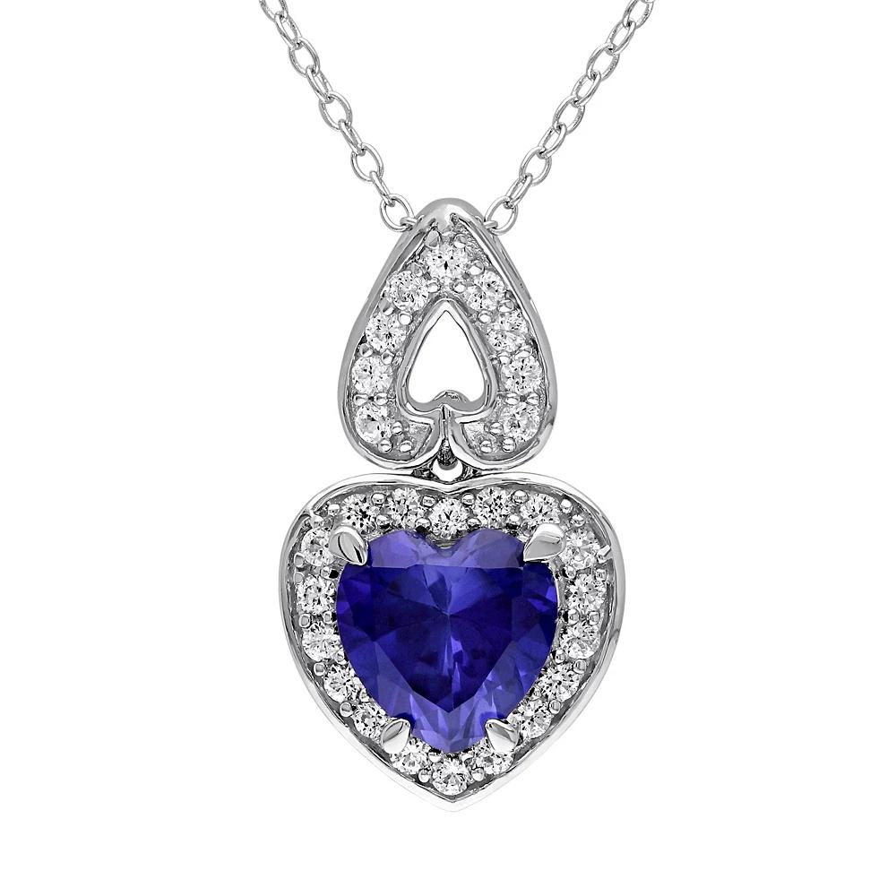Stella Grace Lab-Created Blue & White Sapphire Sterling Silver Heart Pendant Necklace, Women's, Size: 18" Product Image