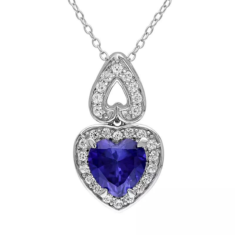 Stella Grace Lab-Created Blue & White Sapphire Sterling Silver Heart Pendant Necklace, Women's, Size: 18" Product Image