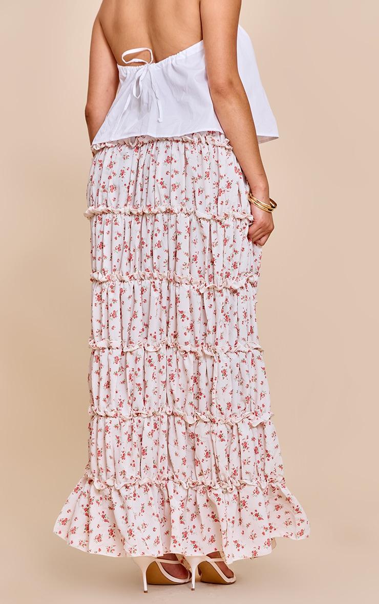 Plus Pink Ditsy Floral Print Tiered Maxi Skirt Product Image