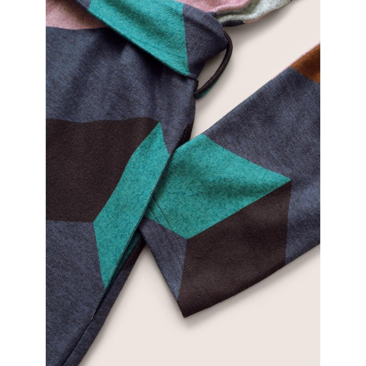 Plus Size Crew Neck Contrast Colorblock Belted Dress Multicolor Women Casual Belted Round Neck Long Sleeve Curvy Midi Dress BloomChic 14-16/1X Product Image