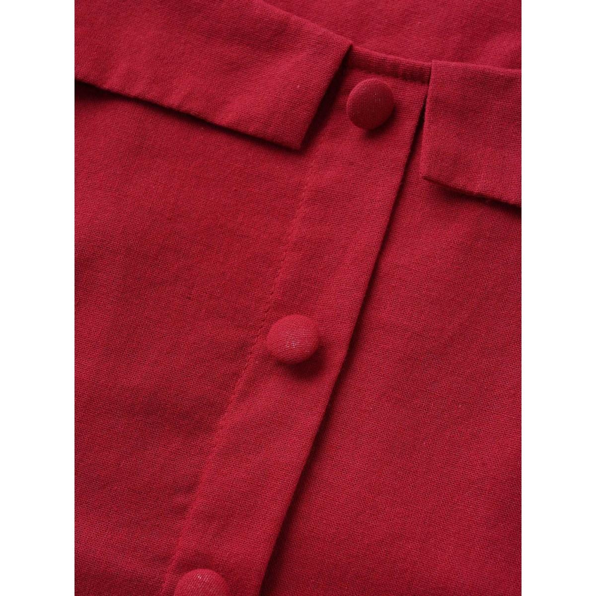 Plus Size Raspberry Square Neck Button Detail Shirred Blouse Women Elegant Short sleeve Square Neck Everyday Blouses BloomChic 28/5X Product Image