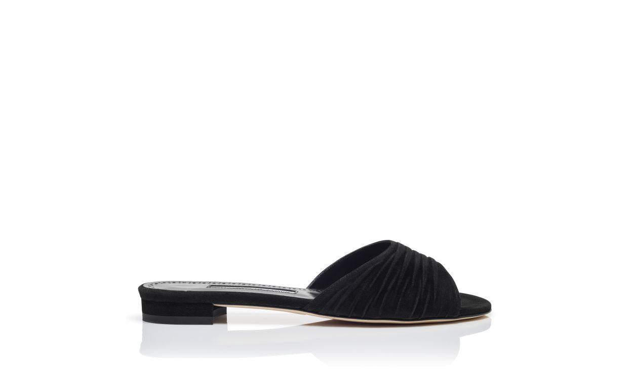 PIRUAFLAT Black Suede Ruched Detail Flat Sandals Product Image