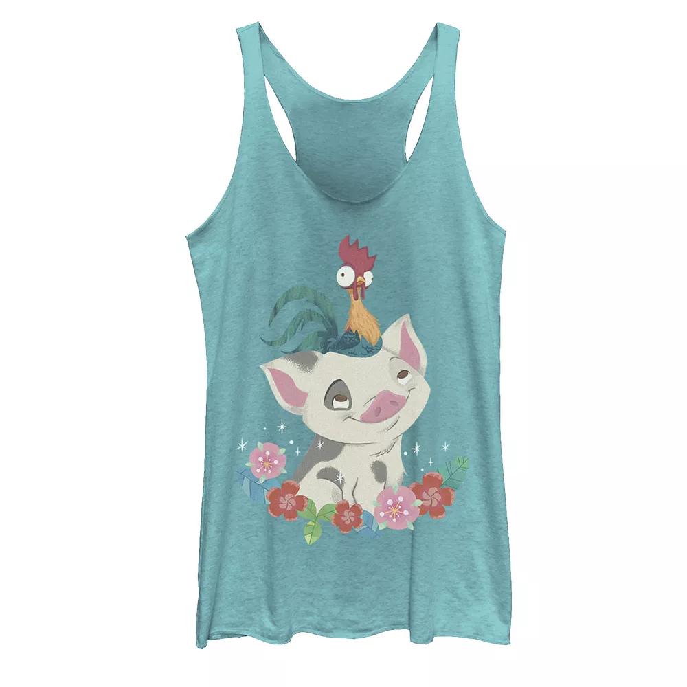 Disney's Moana Juniors' Hei Hei Rooster Pua Flowers Tank Top, Girl's, Size: XXL, Tahiti Blue Product Image